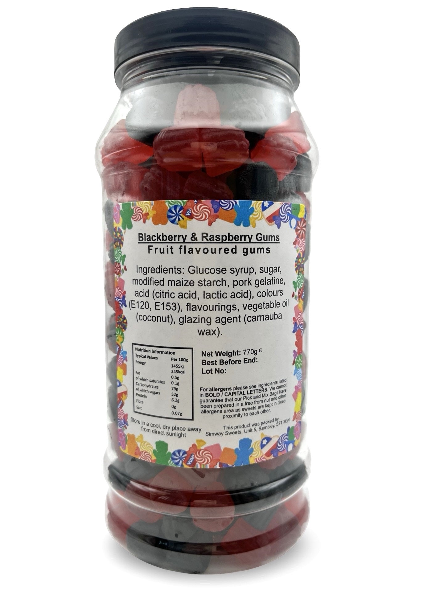 Blackberry & Raspberry Gums Jelly Gummy Retro Sweets Gift Jar - 770g