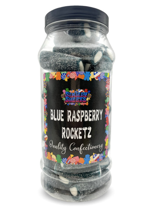 Blue Raspberry Rocketz Pencil Bites Fizzy Retro Sweets Gift Jar - 665g