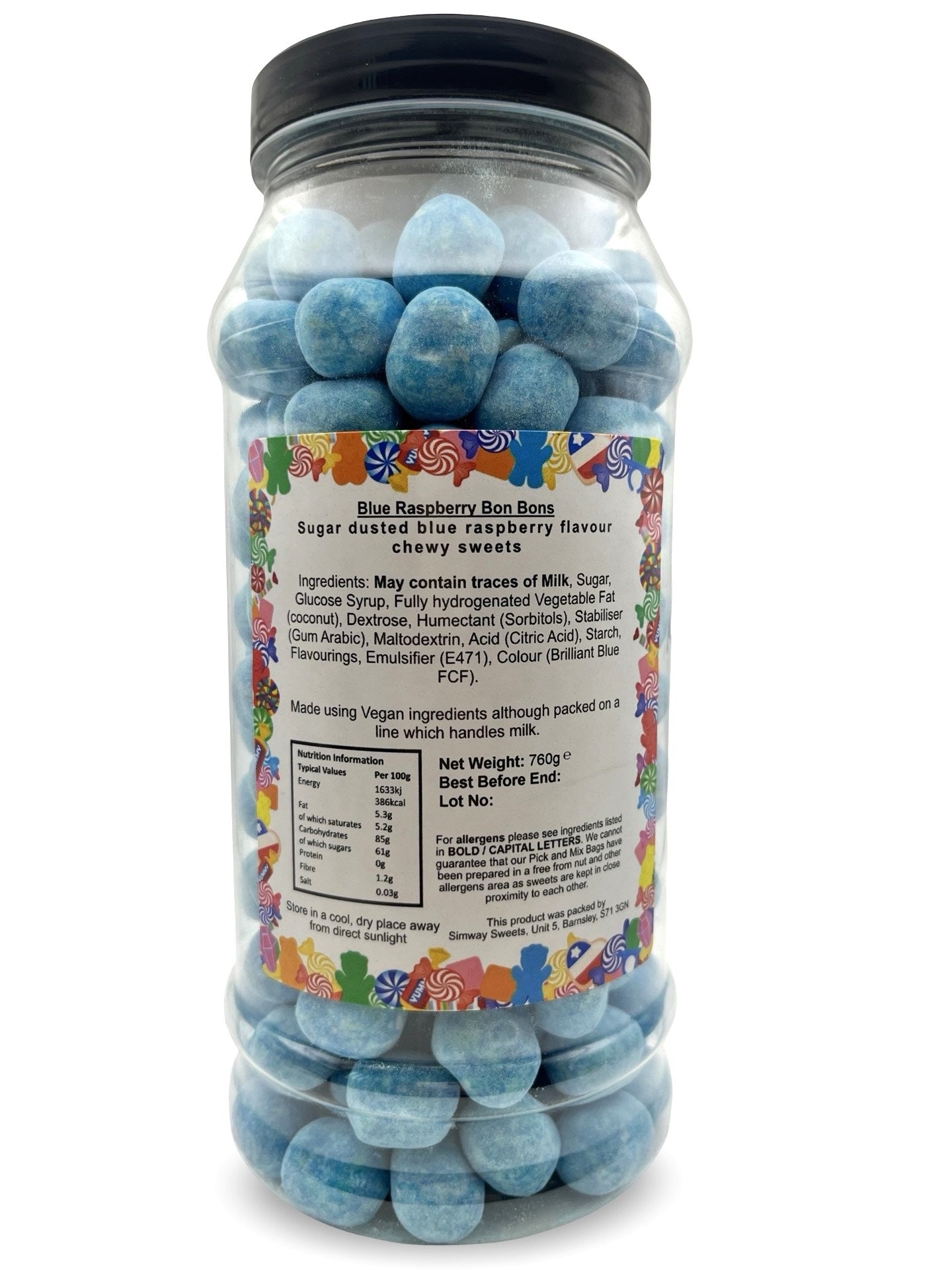 Blue Raspberry Flavour BonBons Retro Sweets Bon Bons Gift Jar - 760g