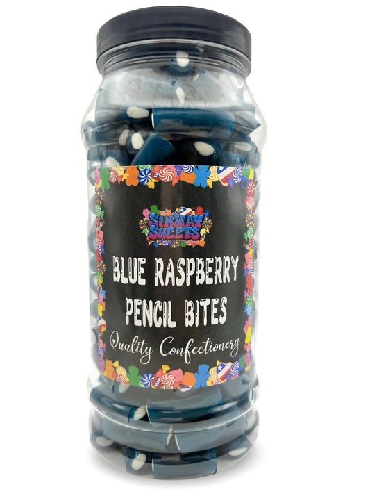 Blue Raspberry Pencil Bites Retro Gummy Sweets Gift Jar - 675g