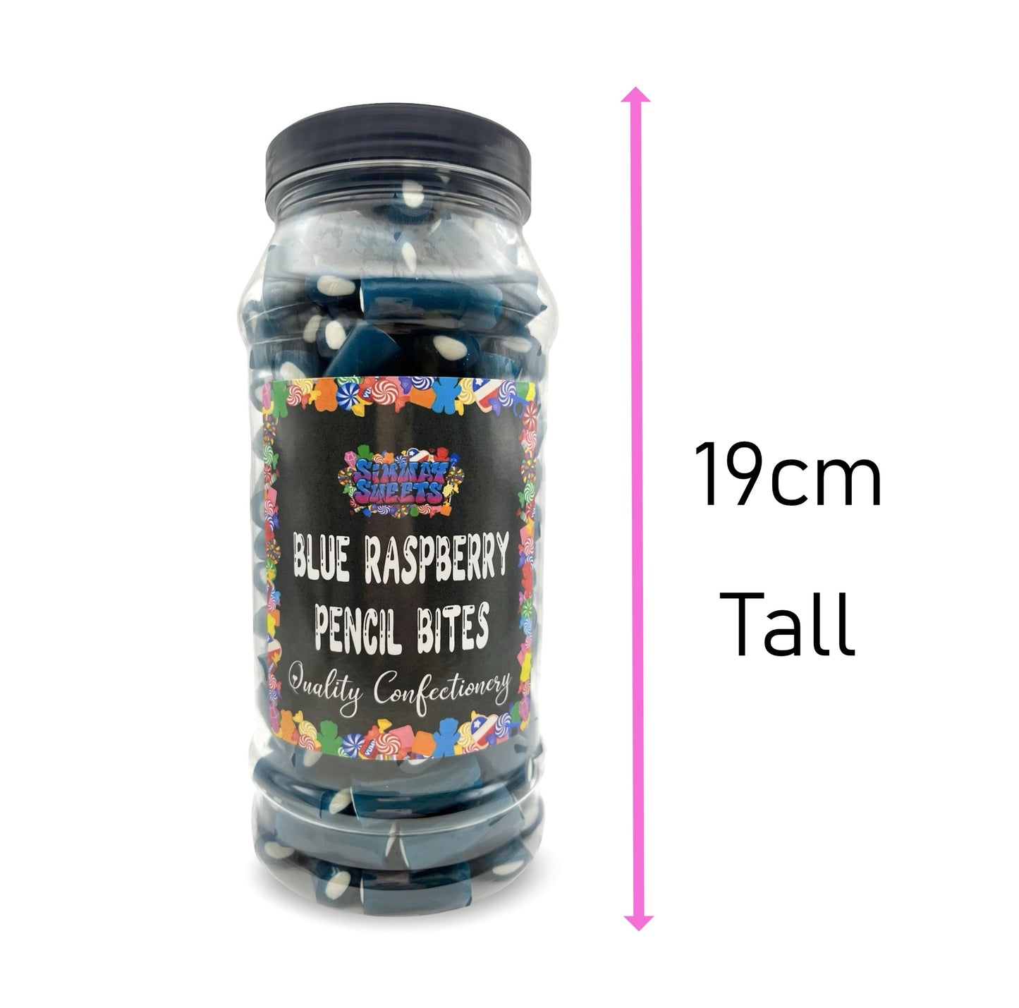 Blue Raspberry Pencil Bites Retro Gummy Sweets Gift Jar - 675g
