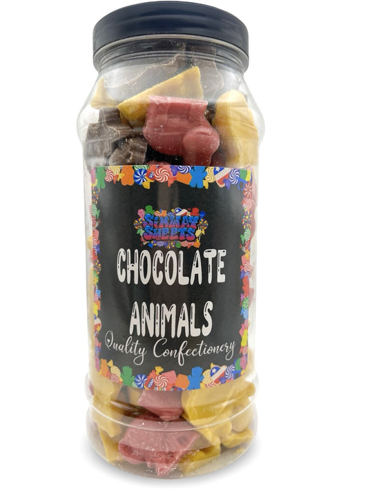 Chocolate Animal Shapes Milk, White & Pink Chocolate Retro Sweets Gift Jar - 620g