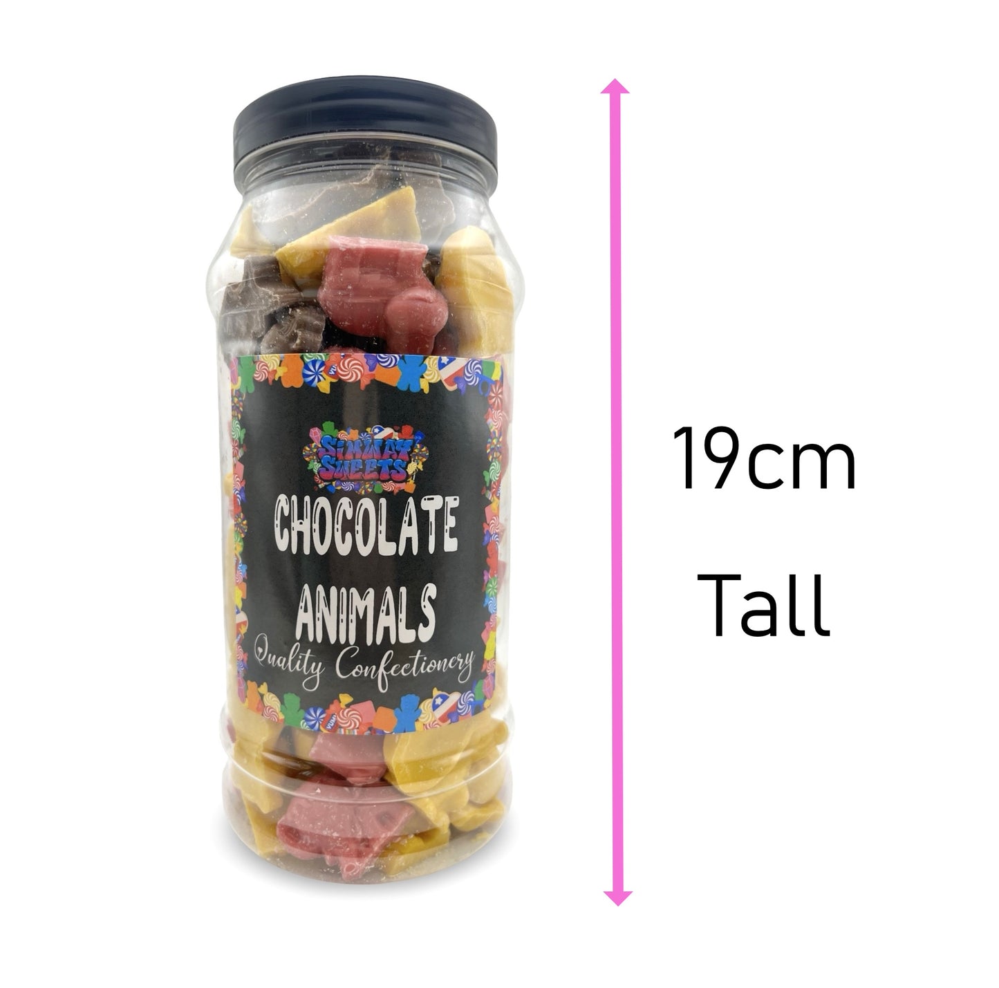 Chocolate Animal Shapes Milk, White & Pink Chocolate Retro Sweets Gift Jar - 620g