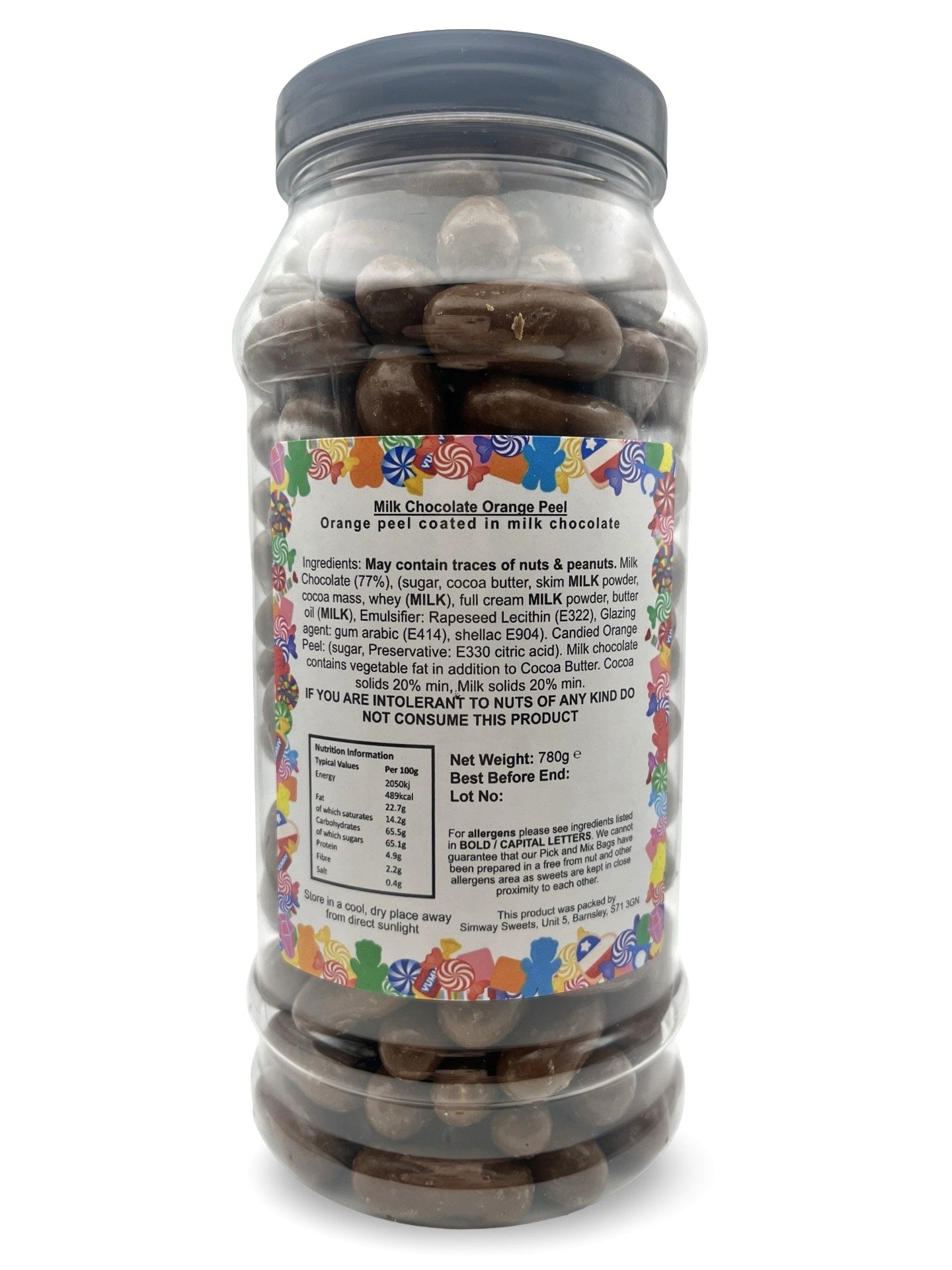 Milk Chocolate Covered Orange Peel Retro Sweets Gift Jar - 780g