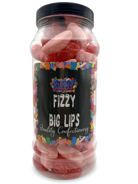 Fizzy Big Lips Red & Pink Mix Assorted Fizzies Retro Sweets Gift Jar - 715g