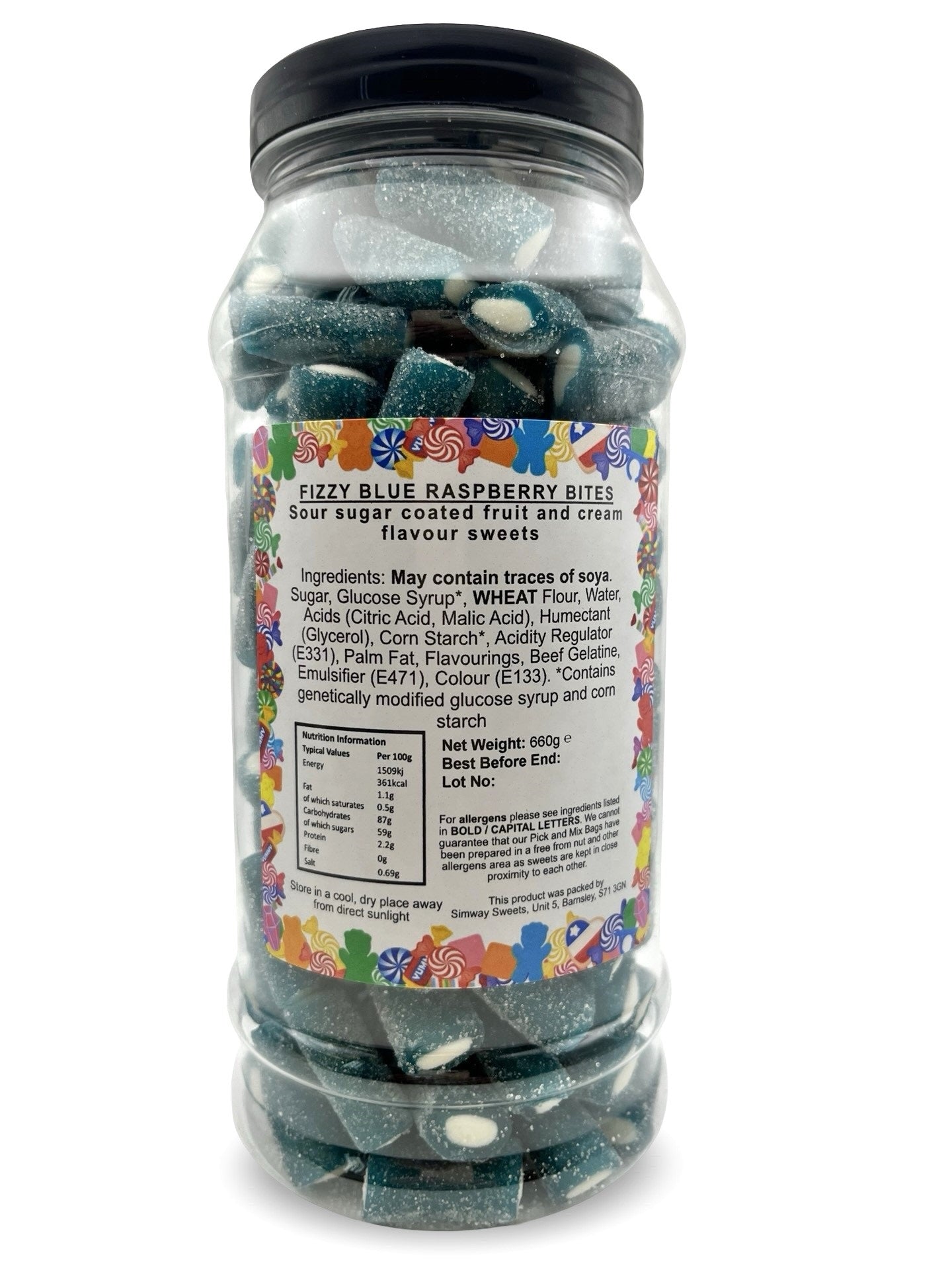 Fizzy Blue Raspberry Pencil Bites Retro Sour Gummy Sweets Gift Jar - 660g