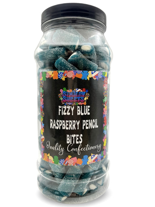 Fizzy Blue Raspberry Pencil Bites Retro Sour Gummy Sweets Gift Jar - 660g