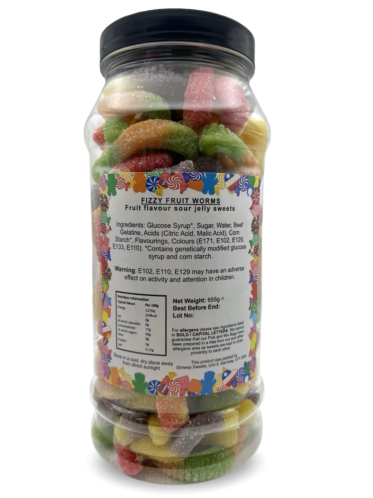 Fizzy Fruity Worms Retro Sour Gummy Sweets Gift Jar - 655g