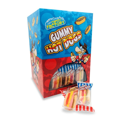 Crazy Candy Factory Gummy Mini Hot Dogs 10g FULL BOX OF 100 BB: 21/08/2025