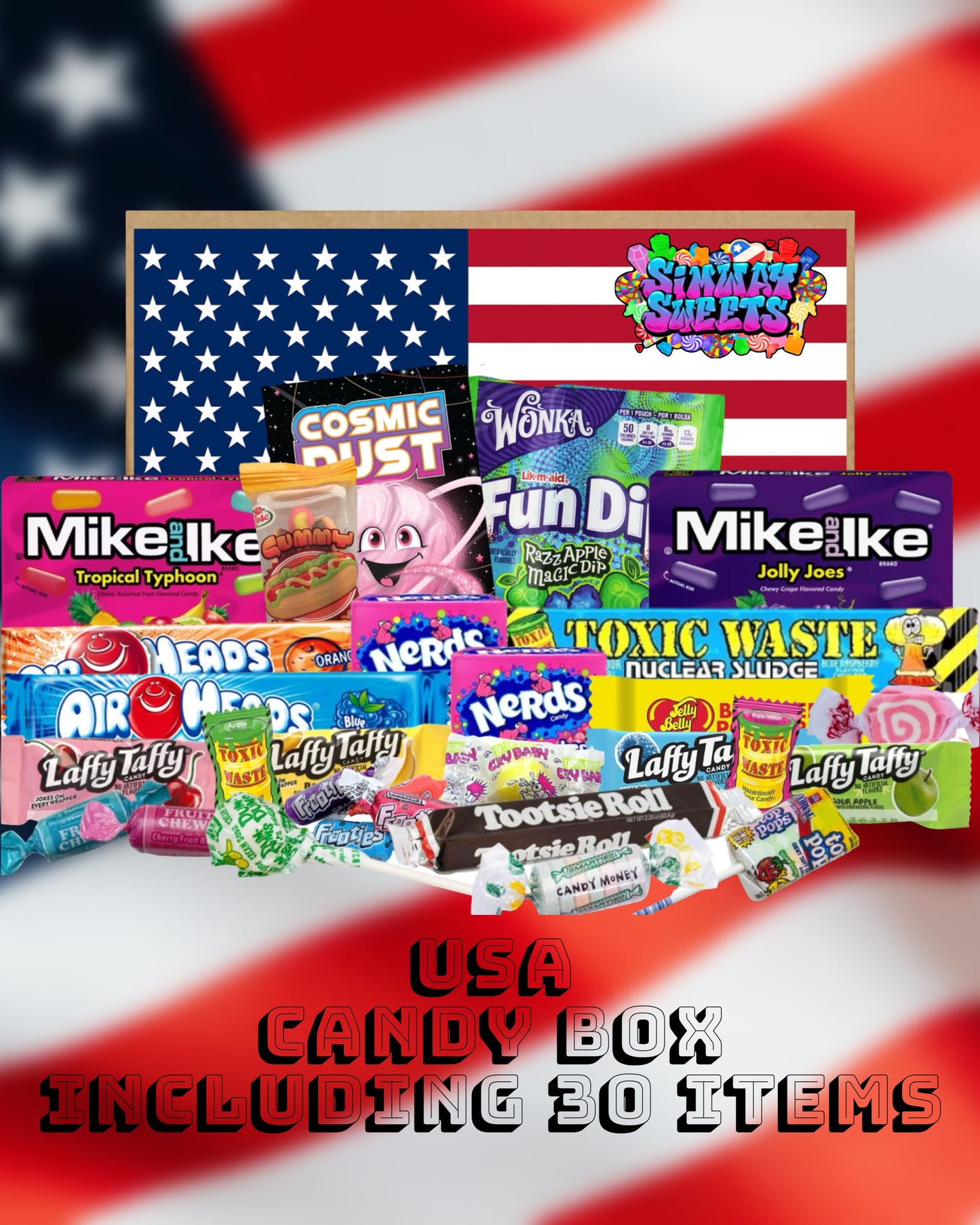 American Sweets Gift Box  Includes 30 Assorted Treats