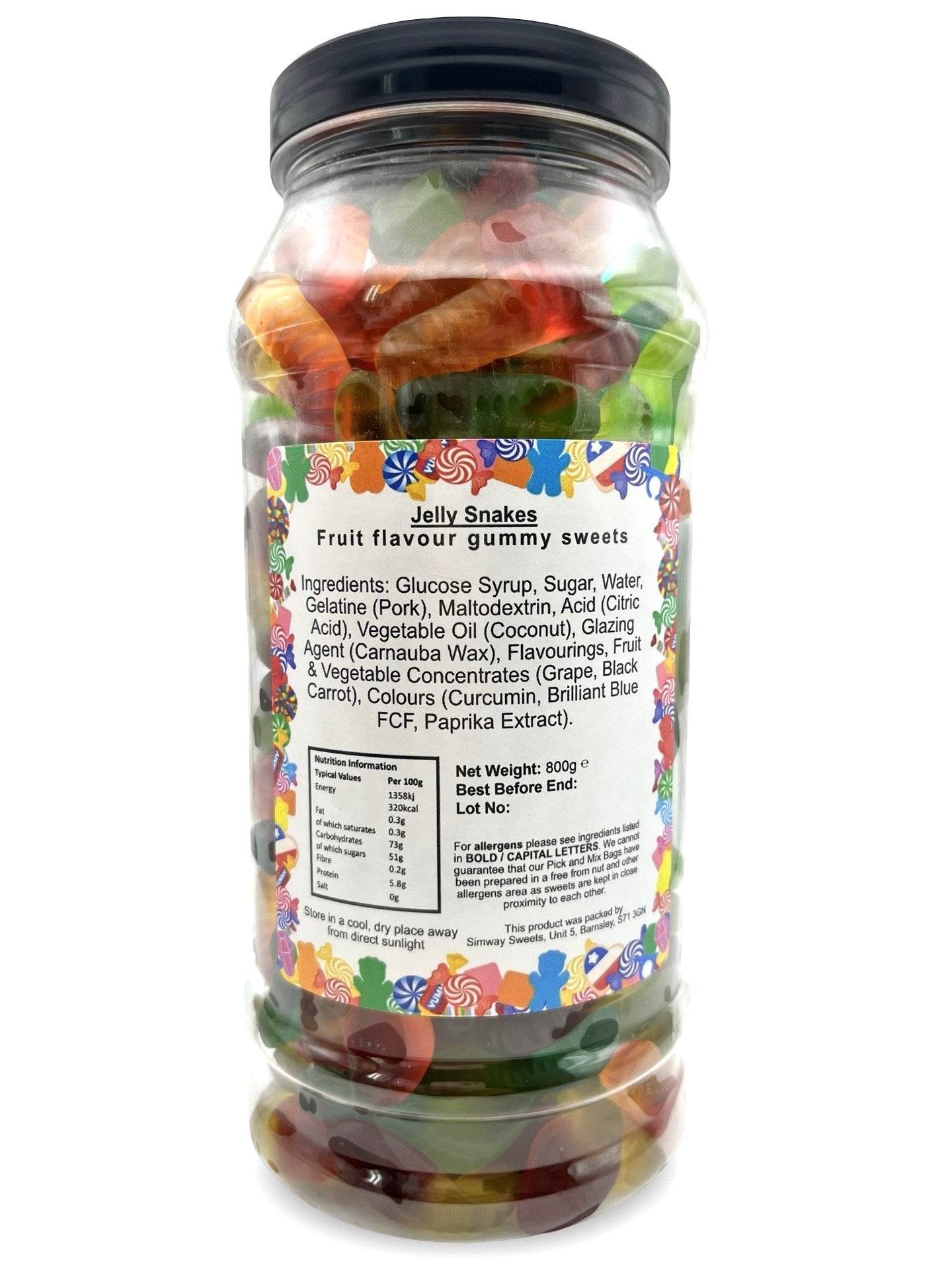 Jelly Snakes Sweets Gummy Retro Sweets Gift Jar - 800g