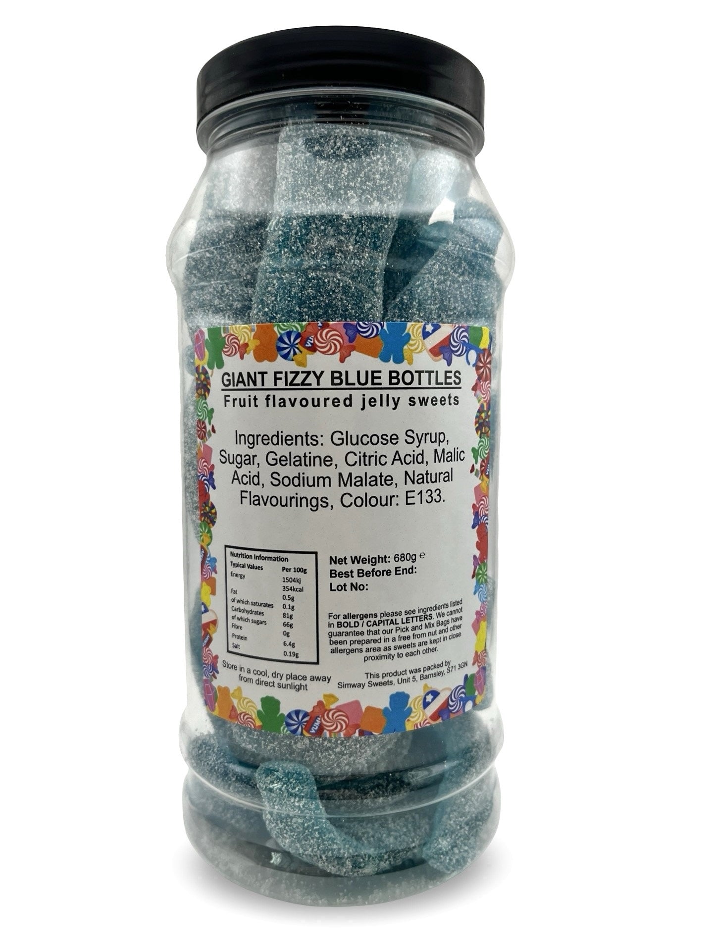 Giant Fizzy Blue Bottles Retro Sour Gummy Sweets Gift Jar - 680g