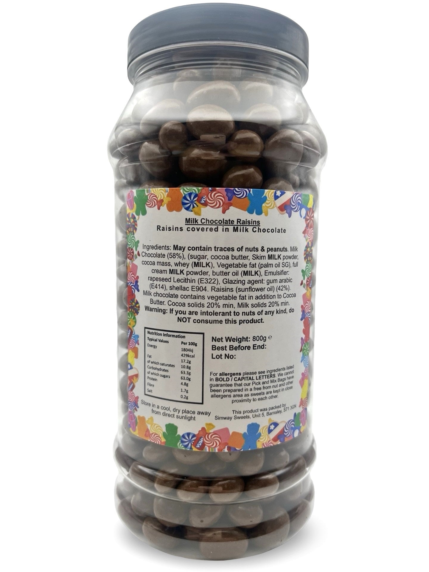 Milk Chocolate Raisins Choc Raisins Retro Sweets Gift Jar - 800g