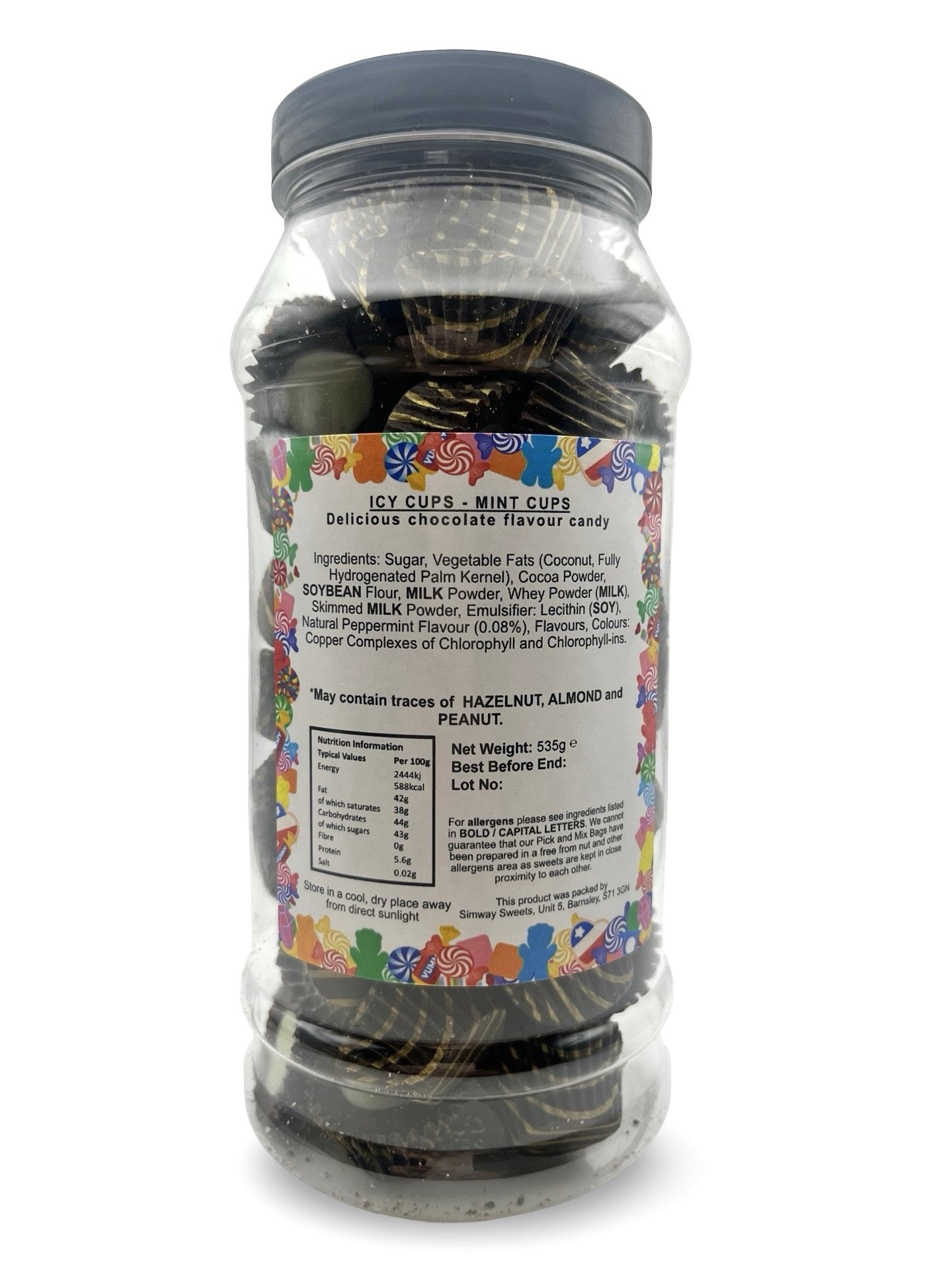 Milk Chocolate Mint Flavour Icy Cups Retro Sweets Gift Jar - 535g