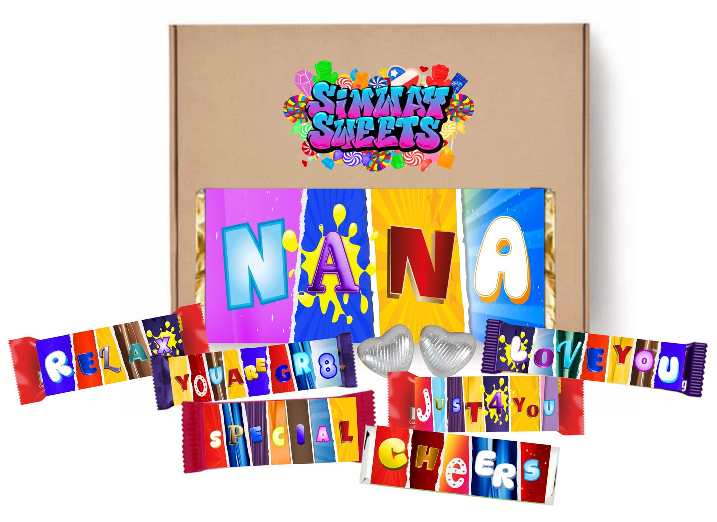 Mothers Day Gift Box With Fun Chocolate Bar Wrappers - Nana