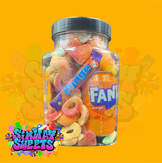 Orange Candy Filled Jar With Soda Can & Sweets