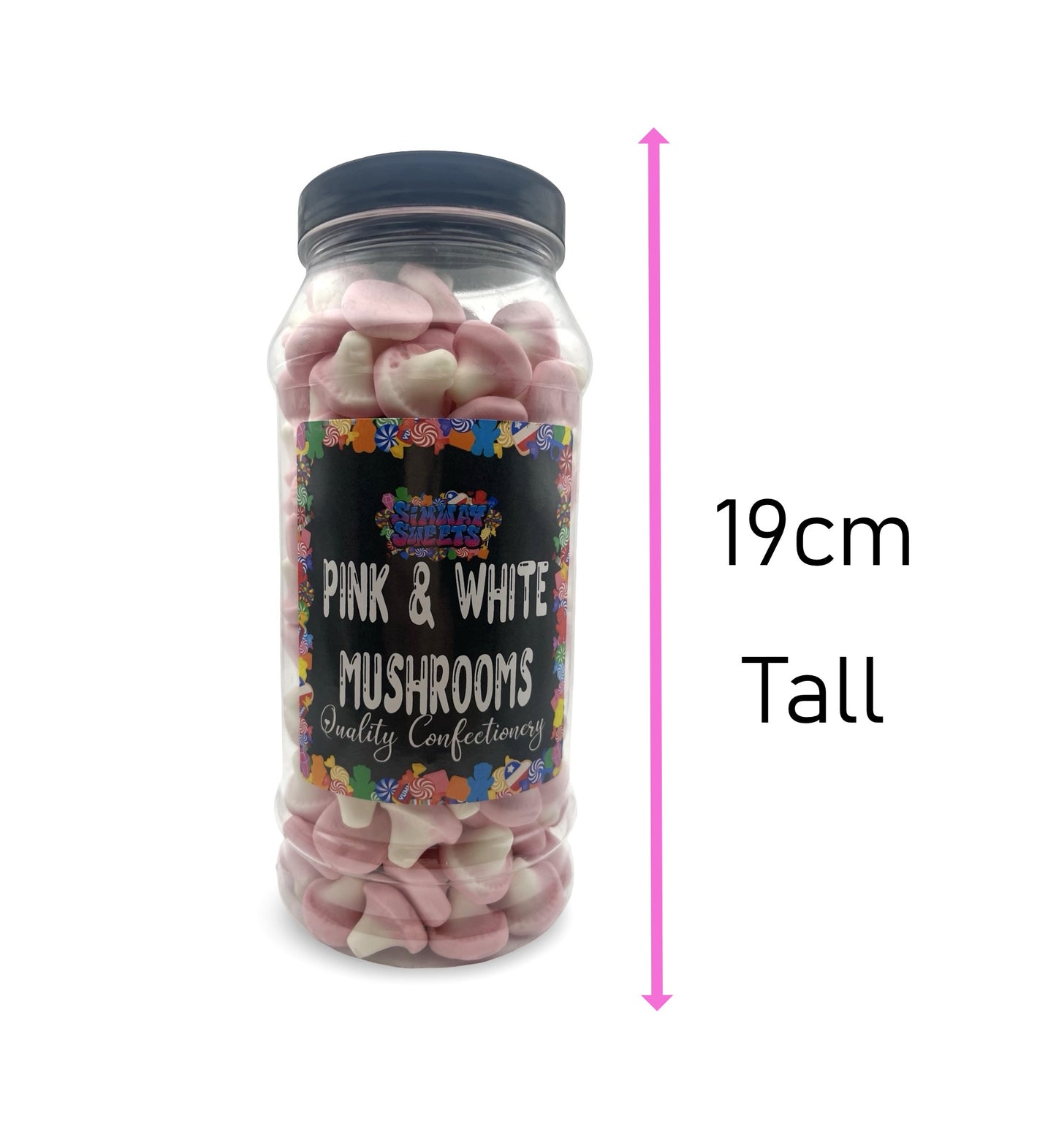 Pink & White Foam Mushrooms Retro Sweets Gift Jar - 510g
