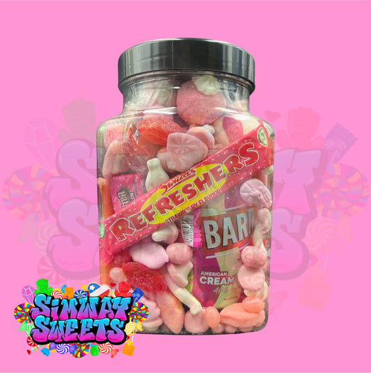 Pink Candy Filled Jar With Soda Can & Sweets