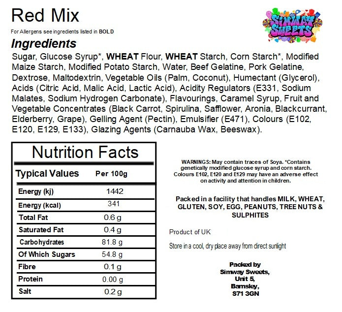 Red Pick & Mix Sweets Selection, Fizzy and Non-Fizzy Gummy Mix