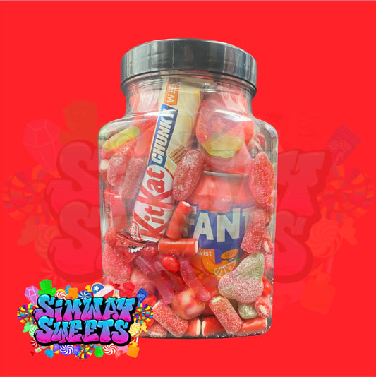 Red Candy Filled Jar With Soda Can & Sweets