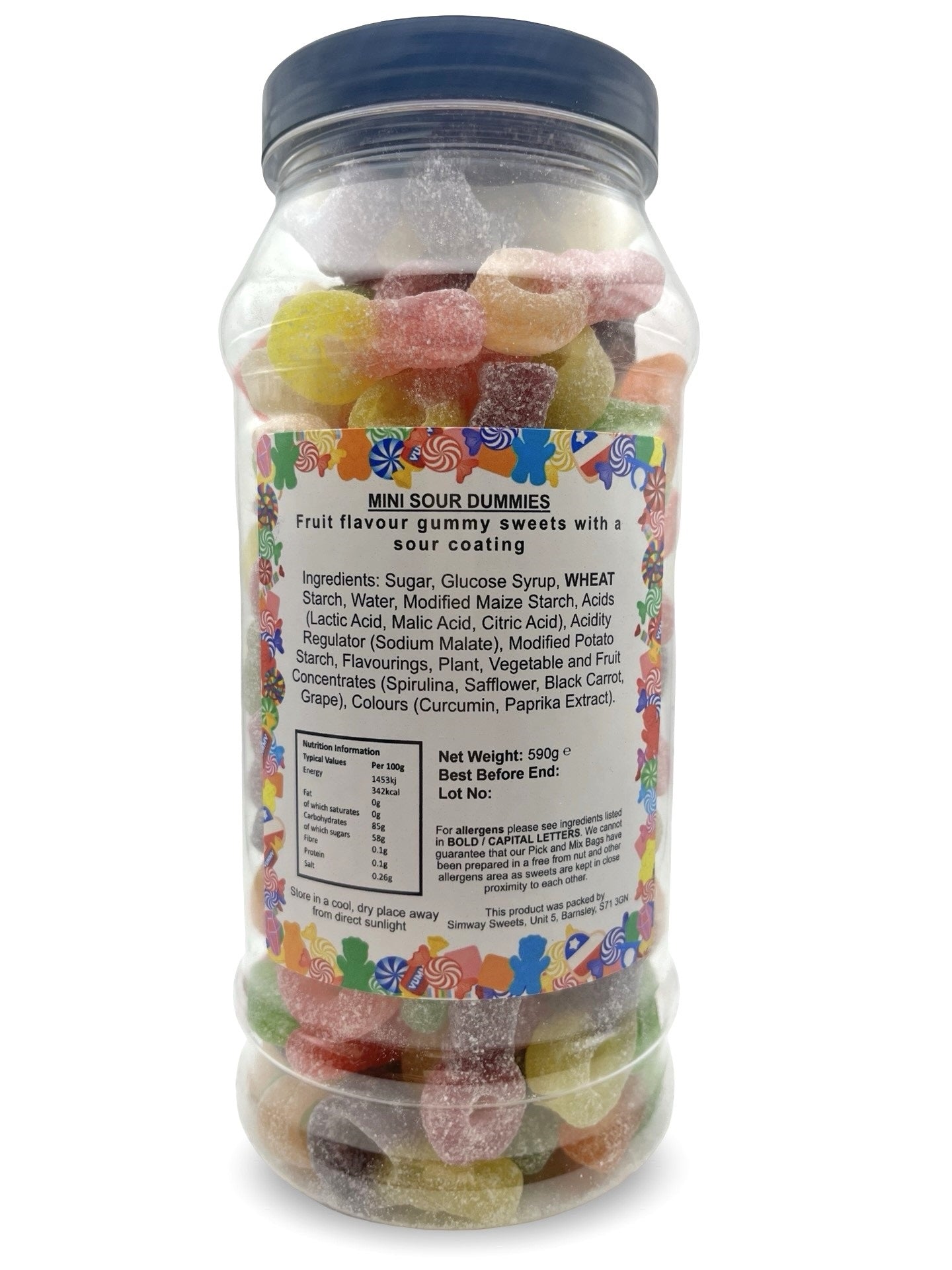 Fizzy Sour Dummies Sweets Gummy Jelly Retro Sweets Gift Jar - 590g