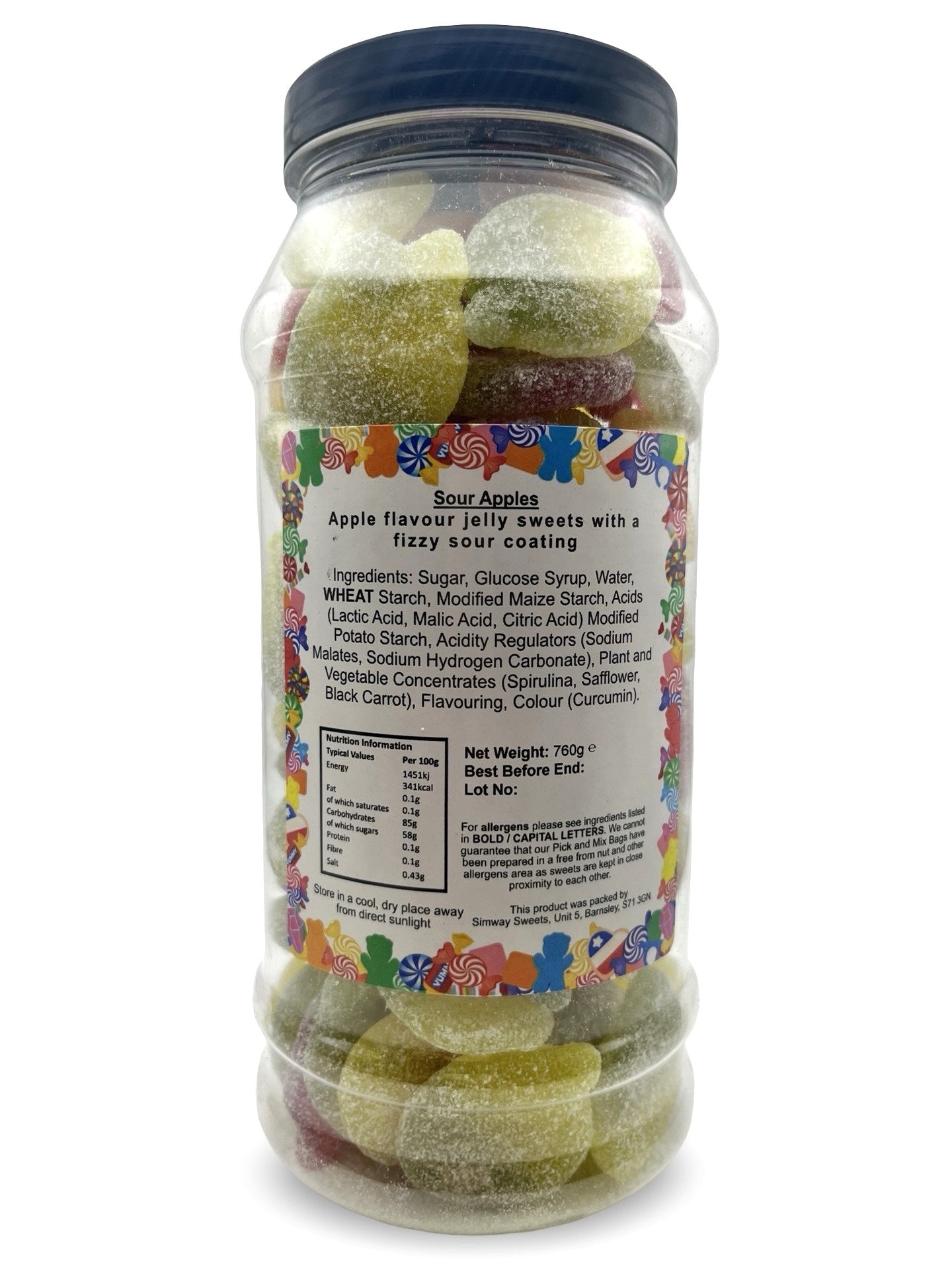 Fizzy Sour Apples Sweets Gummy Jelly Retro Sweets Gift Jar - 760g