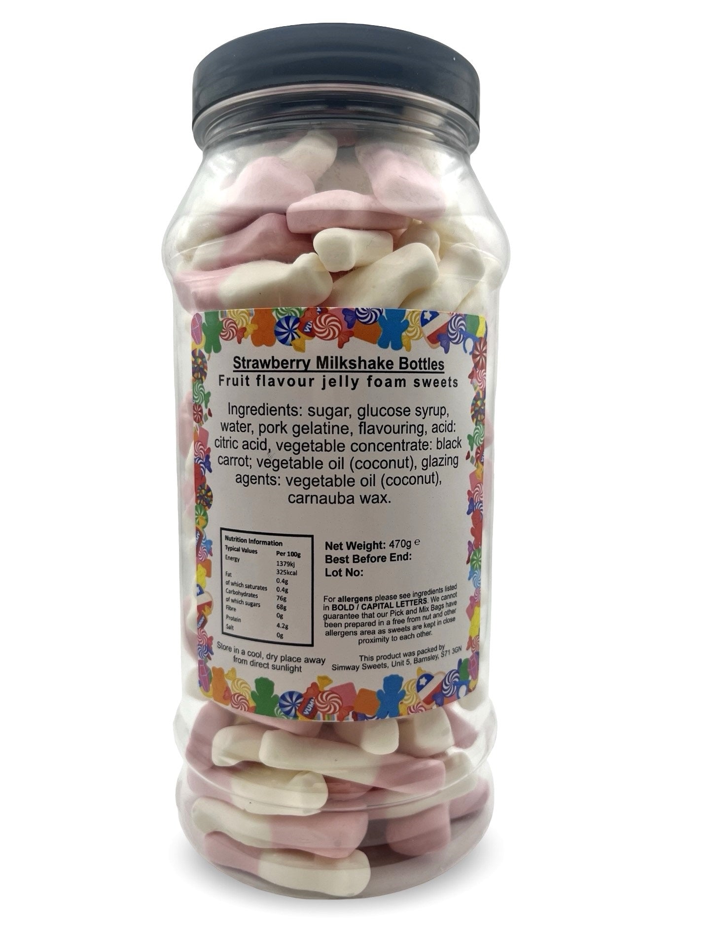 Pink & White Foam Milkshake Bottles Retro Sweets Gift Jar - 470g