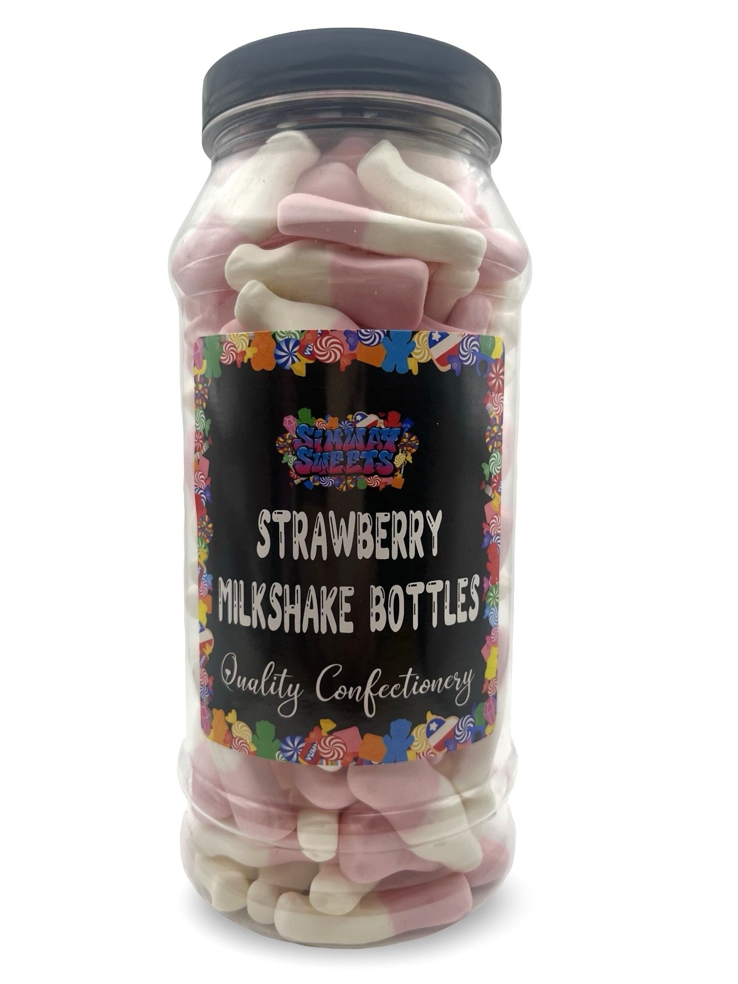 Pink & White Foam Milkshake Bottles Retro Sweets Gift Jar - 470g