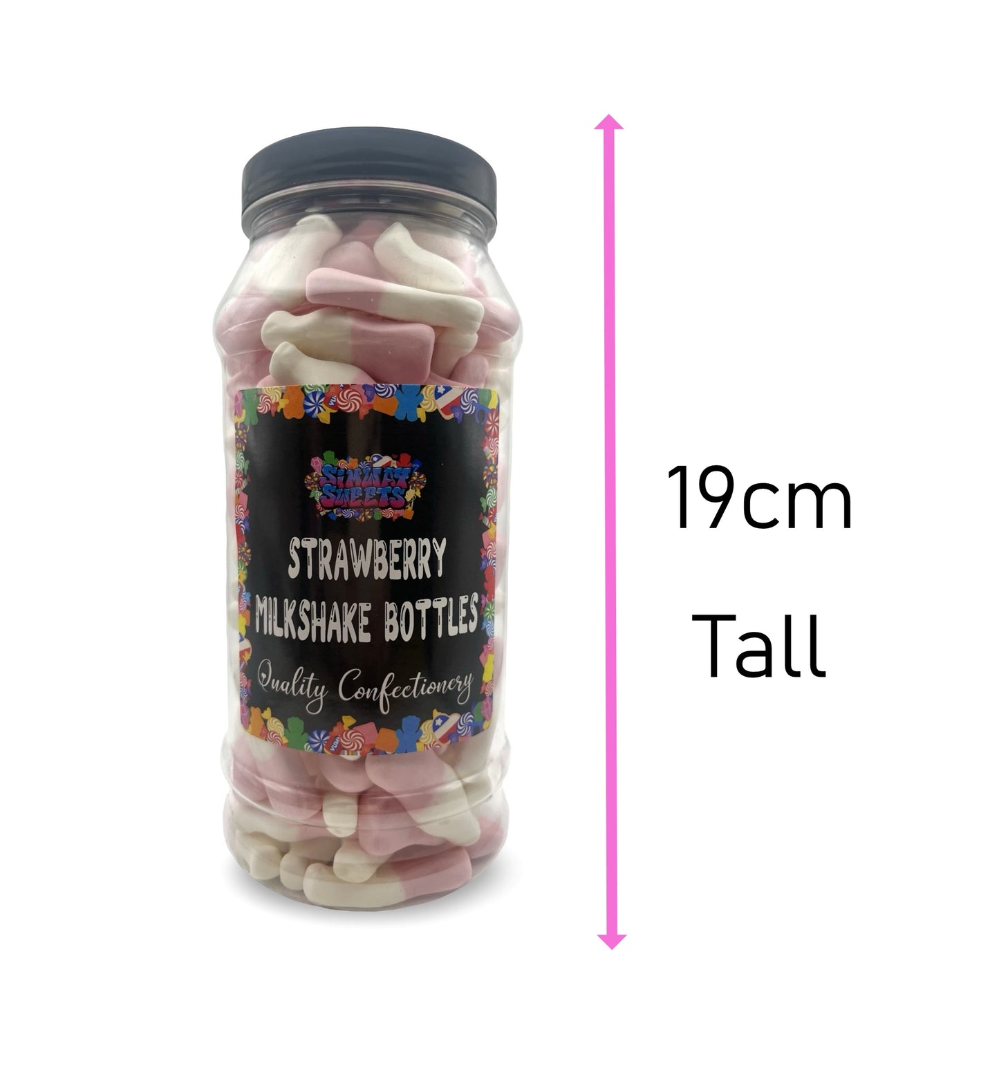Pink & White Foam Milkshake Bottles Retro Sweets Gift Jar - 470g