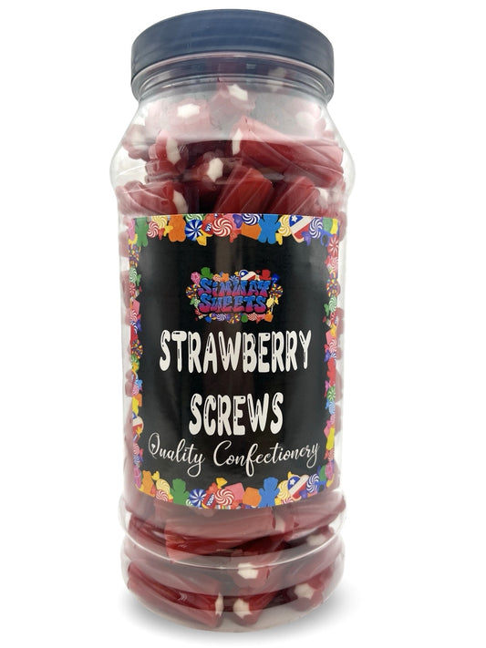 Strawberry Screws Cable Twists Mini Pencil Bites Retro Sweets Gift Jar - 710g