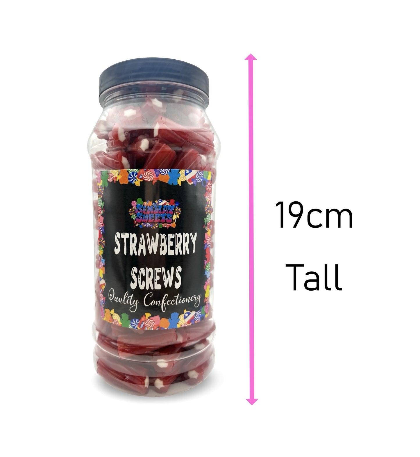 Strawberry Screws Cable Twists Mini Pencil Bites Retro Sweets Gift Jar - 710g
