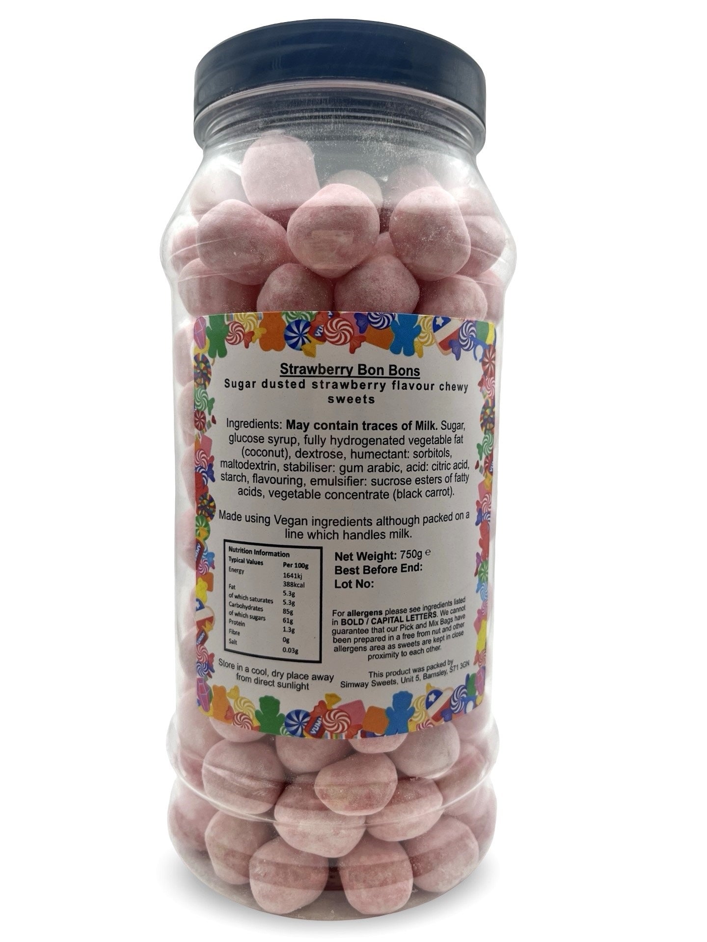 Strawberry Flavour Bon Bons Retro Sweets Bon Bons Gift Jar - 750g