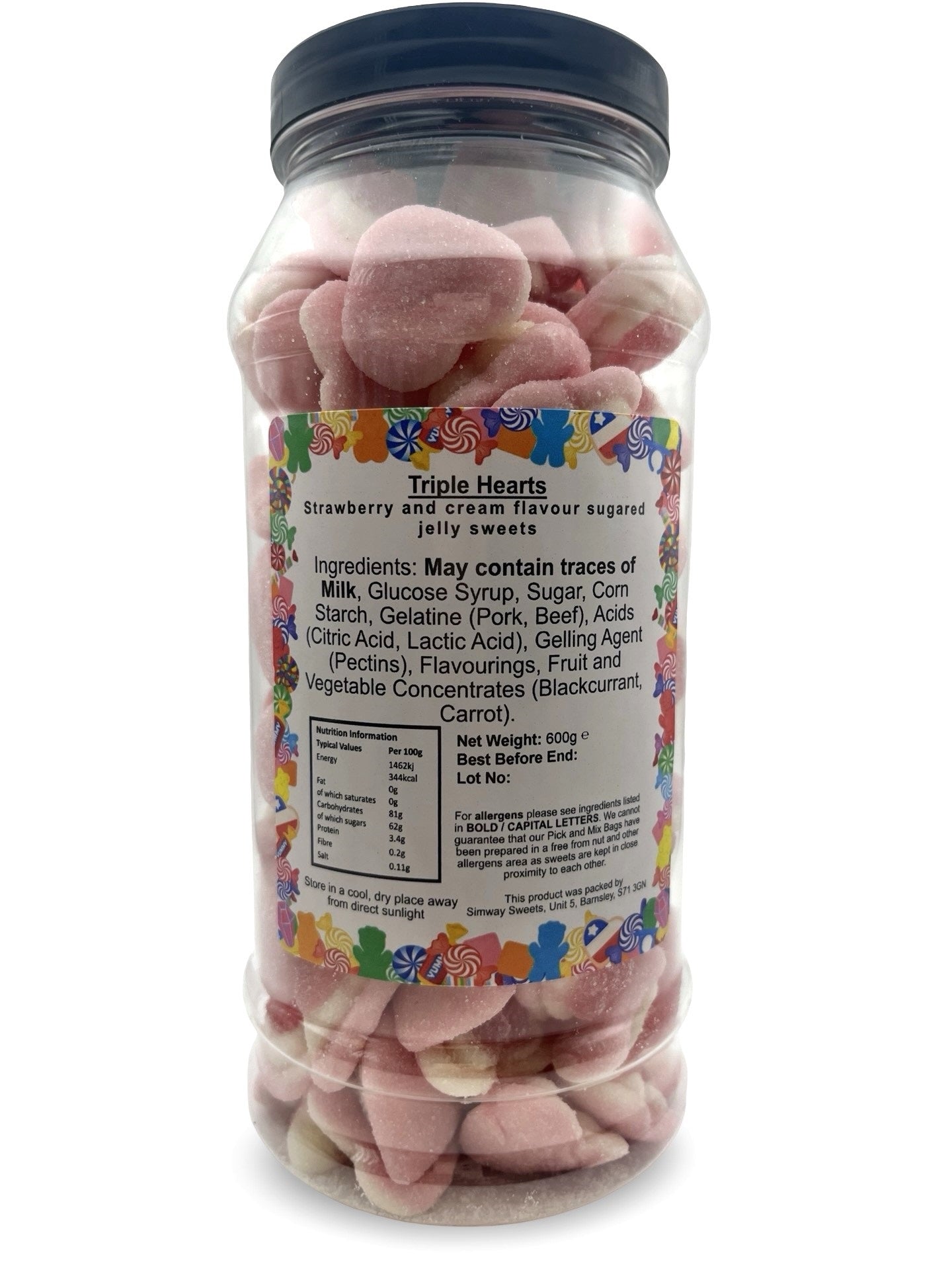 Strawberry & Cream Triple Hearts Retro Sweets Gift Jar - 600g