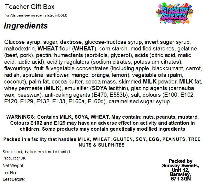 Teacher Thank You Gift For Him Or Her Filled With Sweets - brought to you by Simway Sweets!