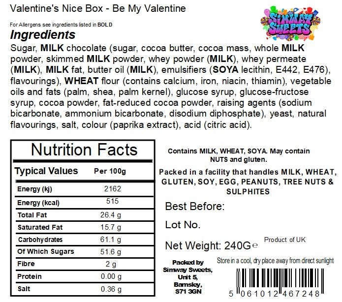 Valentines Novelty Chocolate Gift - Be My Valentine