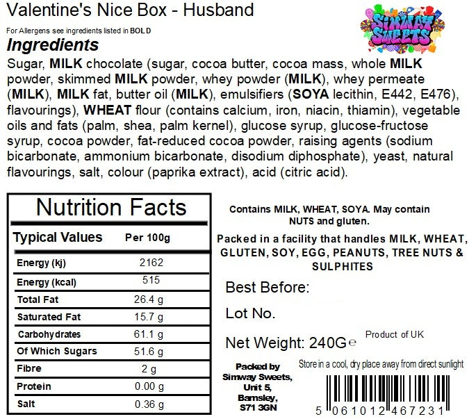 Valentines Novelty Chocolate Gift - Husband