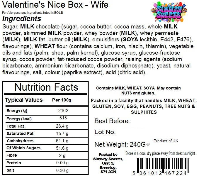 Valentines Novelty Chocolate Gift - Wife