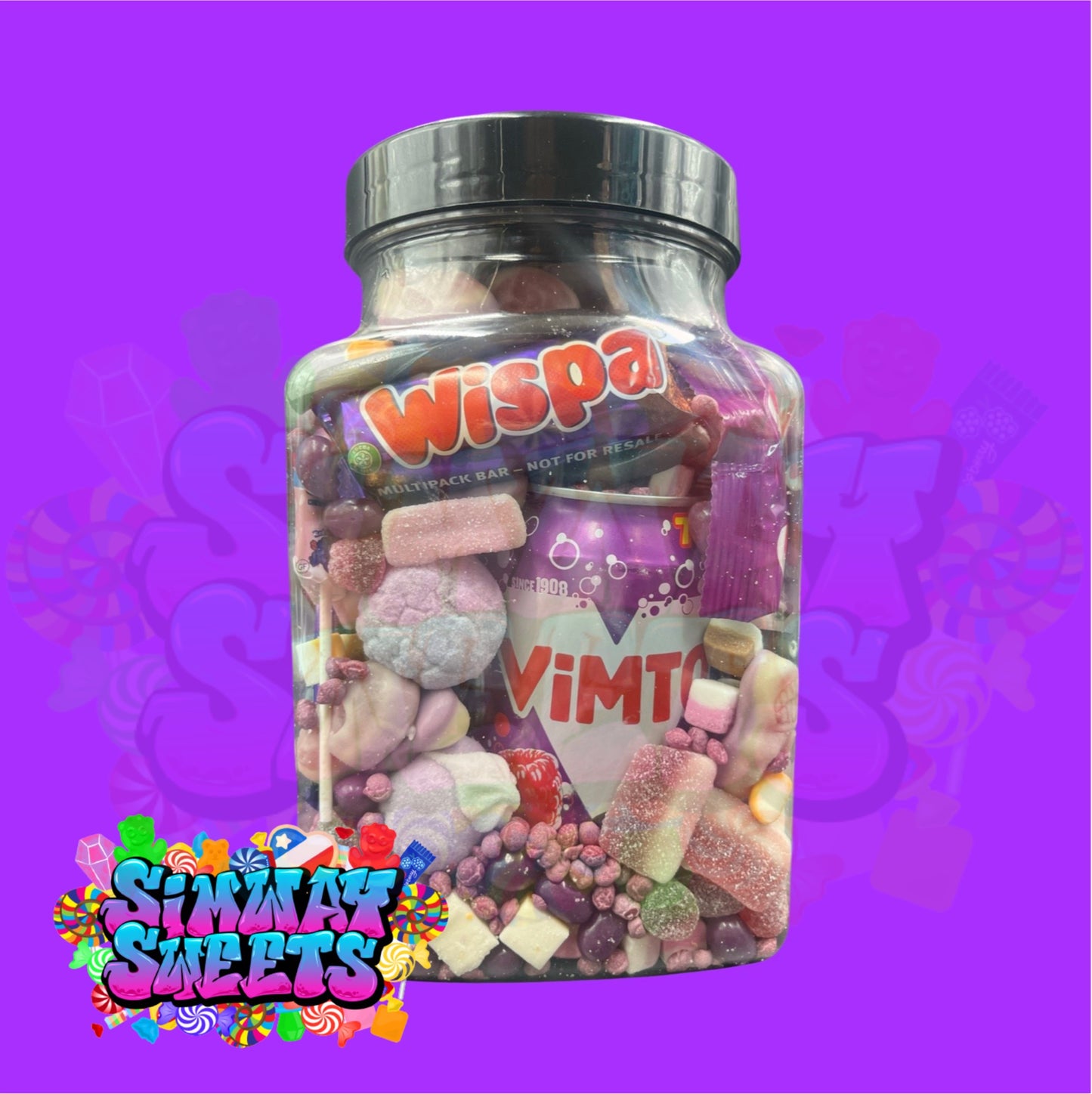 Purple Candy Filled Jar With Soda Can & Sweets JUST PASSED BEST BEFORE!!!