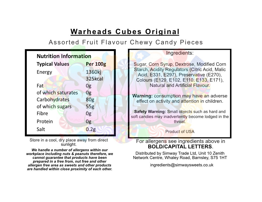 Warheads Sour Chewy Cubes 113g