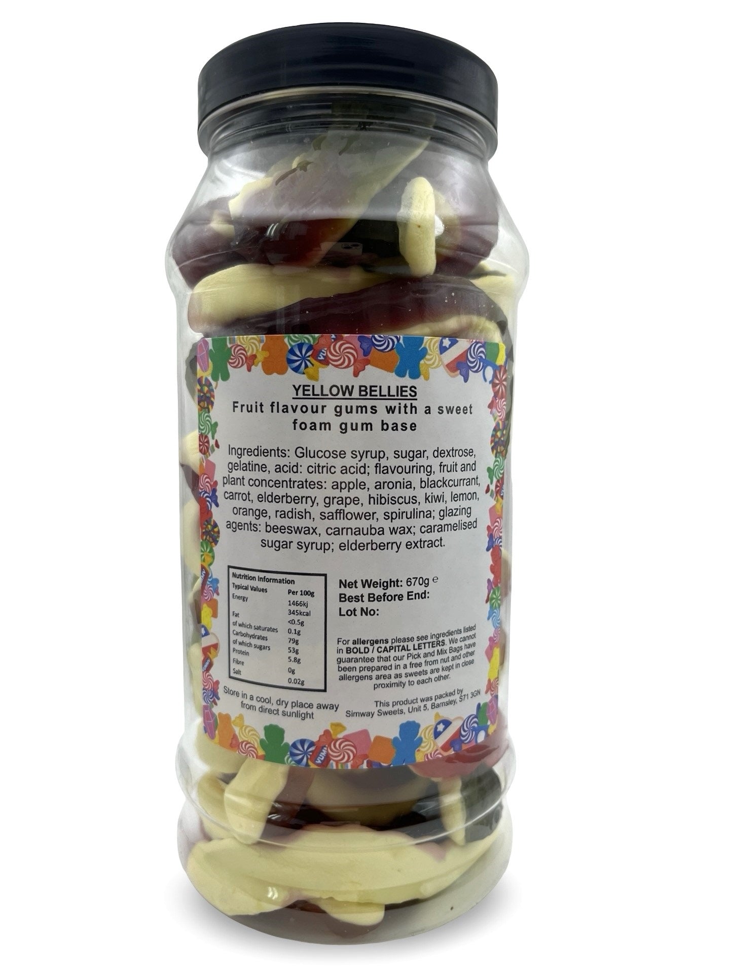 Yellow Bellies Gummy Foam Snakes Retro Sweets Gift Jar - 670g
