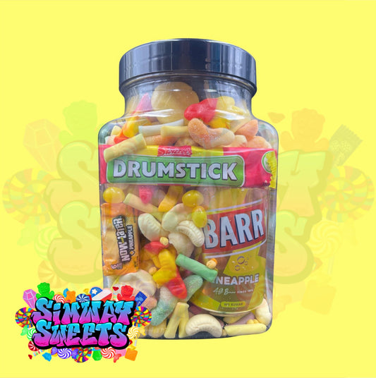 Yellow Candy Filled Jar With Soda Can & Sweets