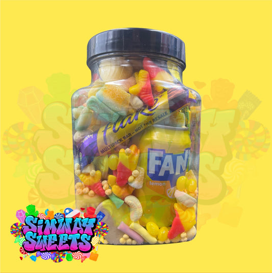Yellow Candy Filled Jar With Soda Can & Sweets