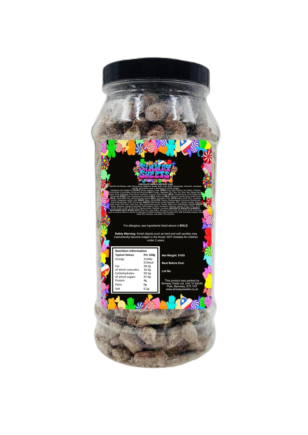 Birthday Cake Flavour Choc Nibbles Retro Sweets Gift Jar - 610g