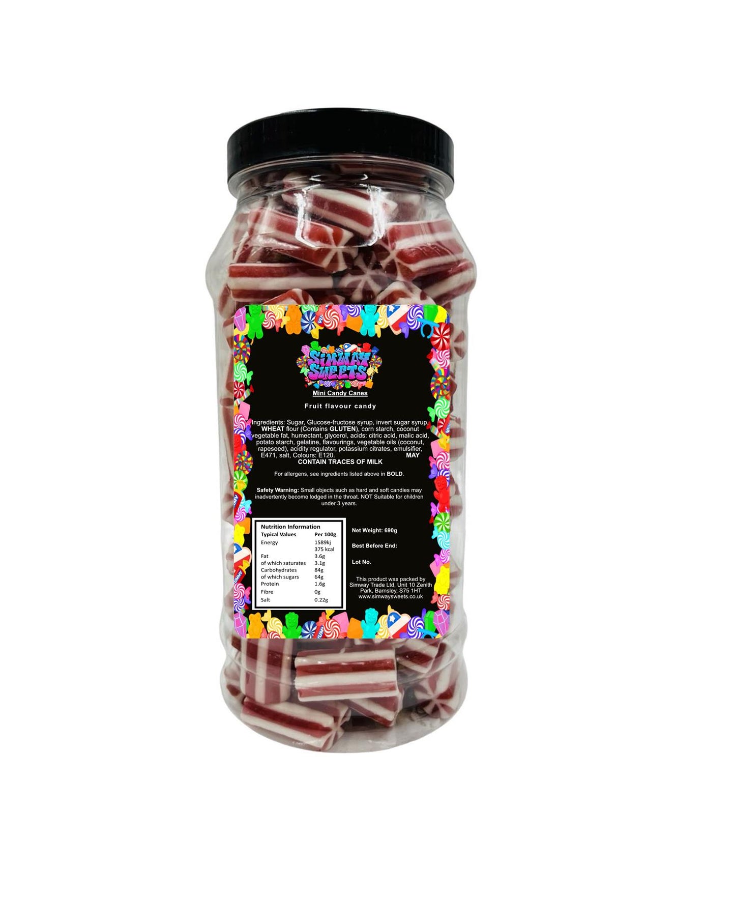 Red & White Mini Candy Canes Retro Sweets Gift Jar - 690g