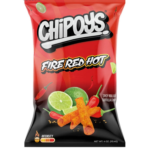 Box of 8 Chipoys Crunchy Fire Red Hot 113g - BB: JAN 2024