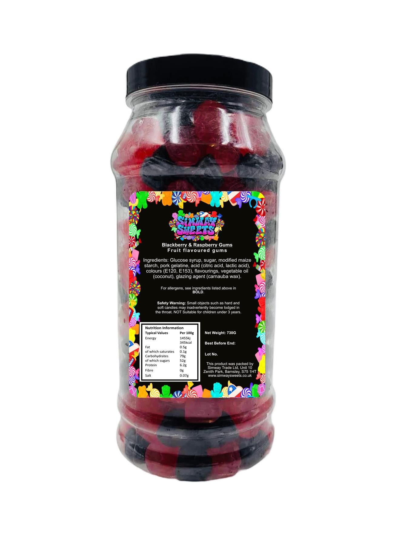 Blackberry & Raspberry Gums Jelly Gummy Retro Sweets Gift Jar - 730g