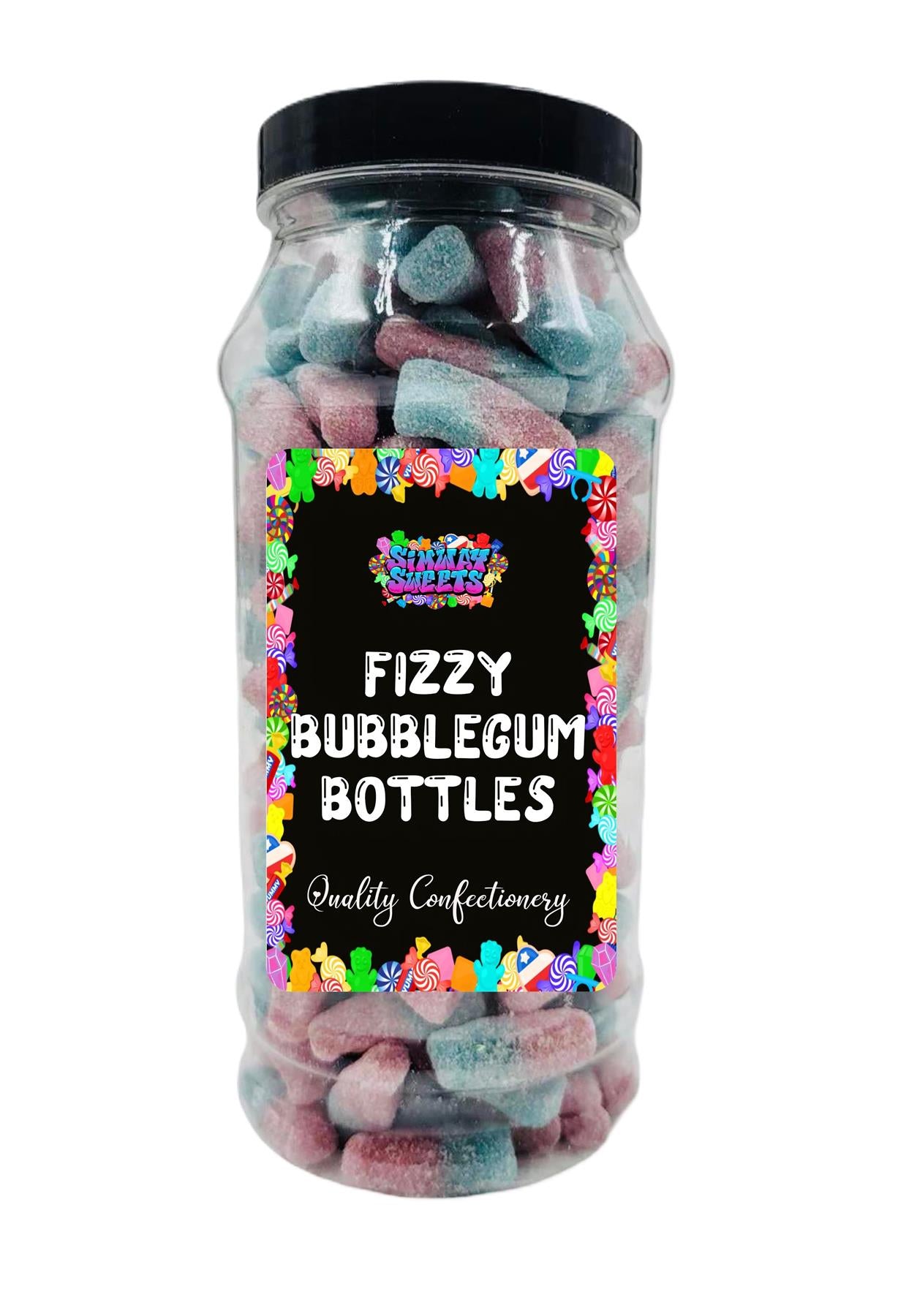 Fizzy Bubblegum Bottles Pink and Blue Bottles Retro Sweets Gift Jar - 600g