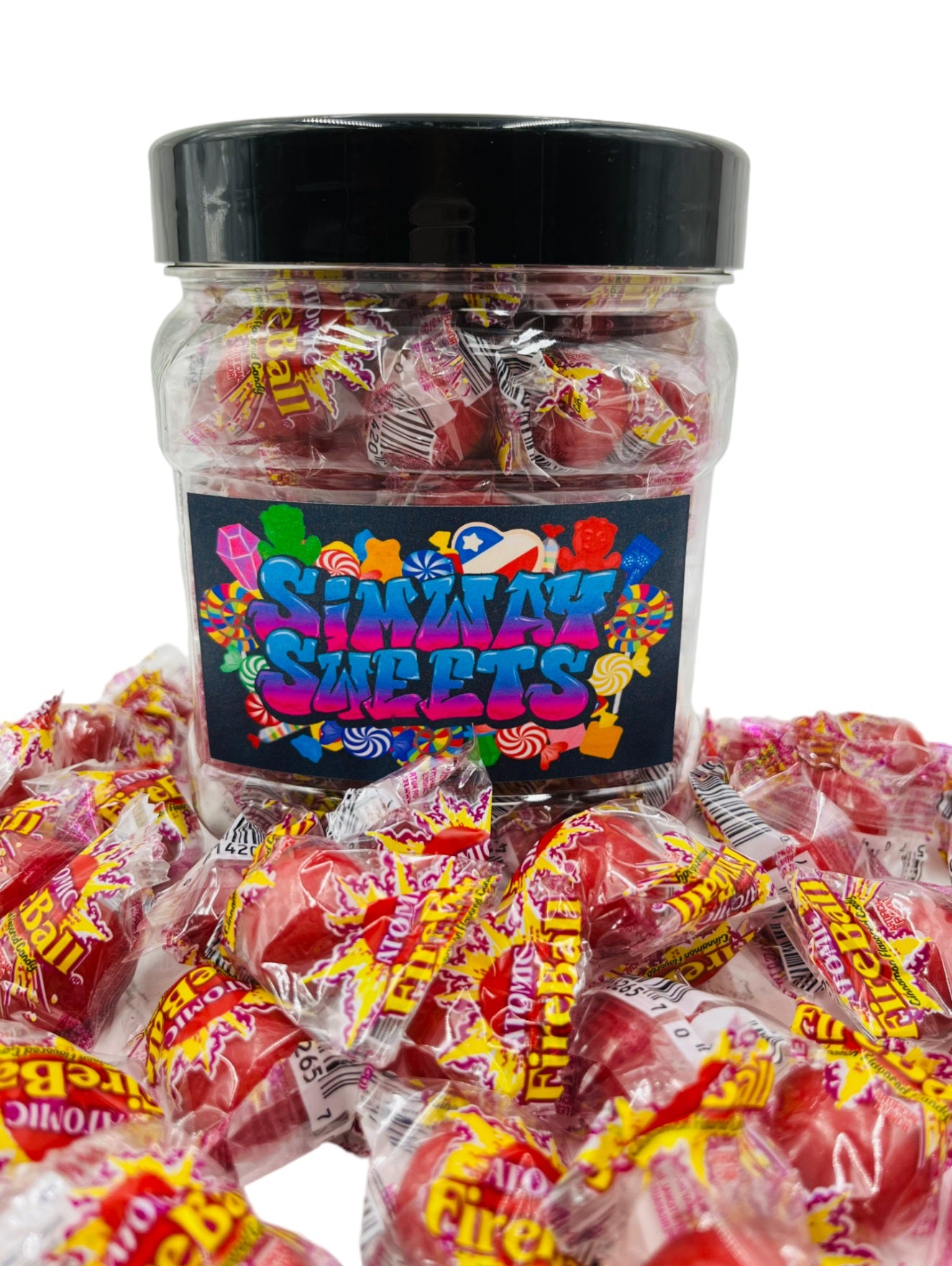 Simway Sweets Jar 600g - Atomic Fireballs - Individually Wrapped American Sweets - Approximately 80 Pieces